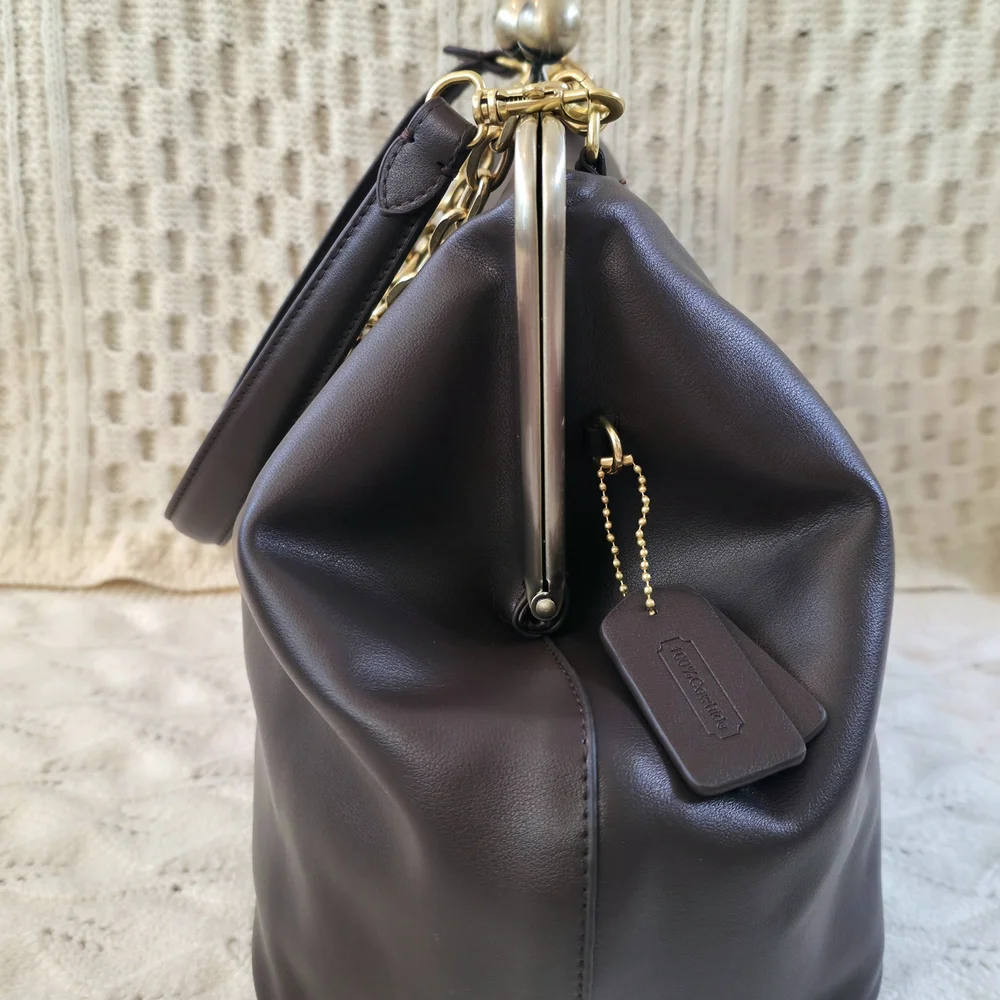 Large Kisslock bag in Chocolate Brown-New without tag - Picture 8 of 12